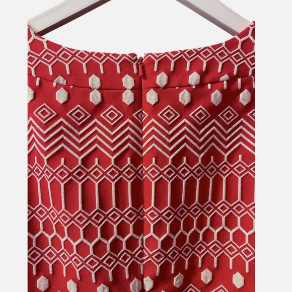 Boden Embroidered Textured Structured Red Sheath Dress Women's size 8L - Picture 6 of 7